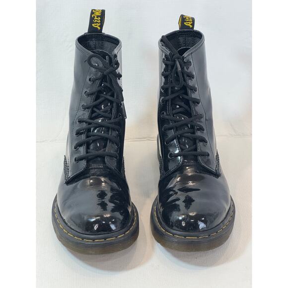 Dr. Martens 1460W Black Patent Lamper Leather Boots Womens 7 Combat 8-Eye - Picture 2 of 12